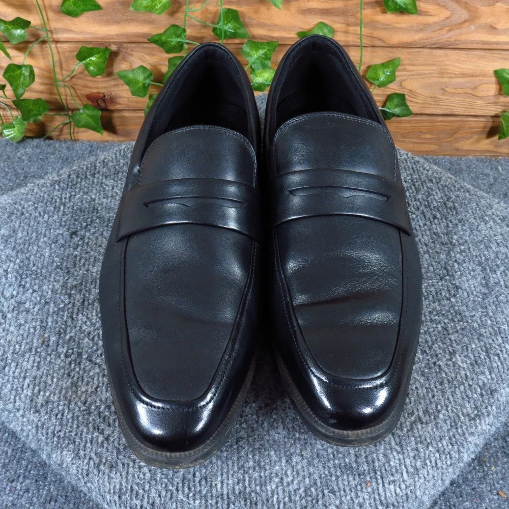 Obermain Sprung Mens Penny Loafer Shoes 11.5 Extra Wide Dress Black Leather